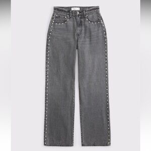 Abercrombie Curve Love High Rise Loose Jean - Gray Studded Women's Jeans - 24